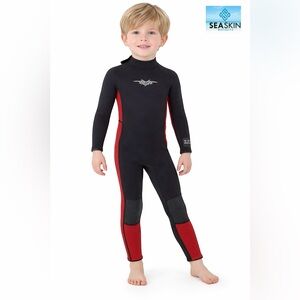 🛍️SALE🛍️ Seaskin Kids Full Wetsuit in Black and Red Neoprene
